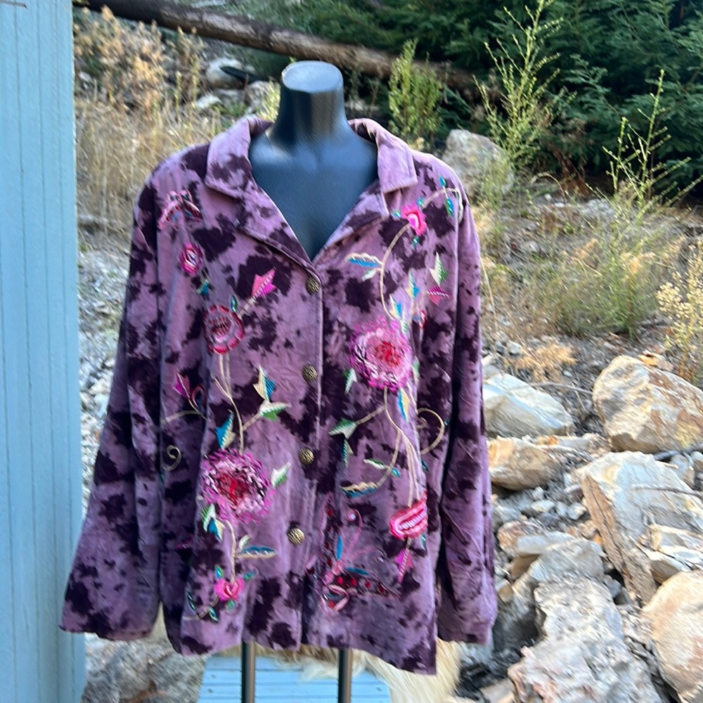 Indigo Moon NWOT embroidered beaded velvetine button up lined jacket size 2X - Picture 1 of 14